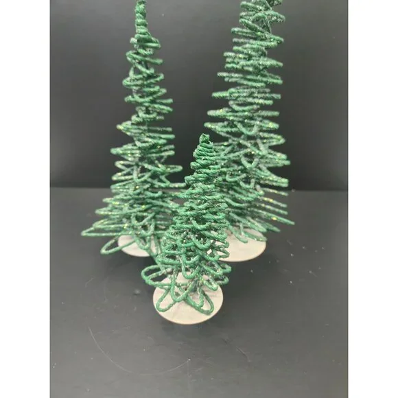 Vintage Dept 56 Village Frosted Zig-zag Trees Set of 3 Retired Green 5250-7 star - Picture 2 of 9